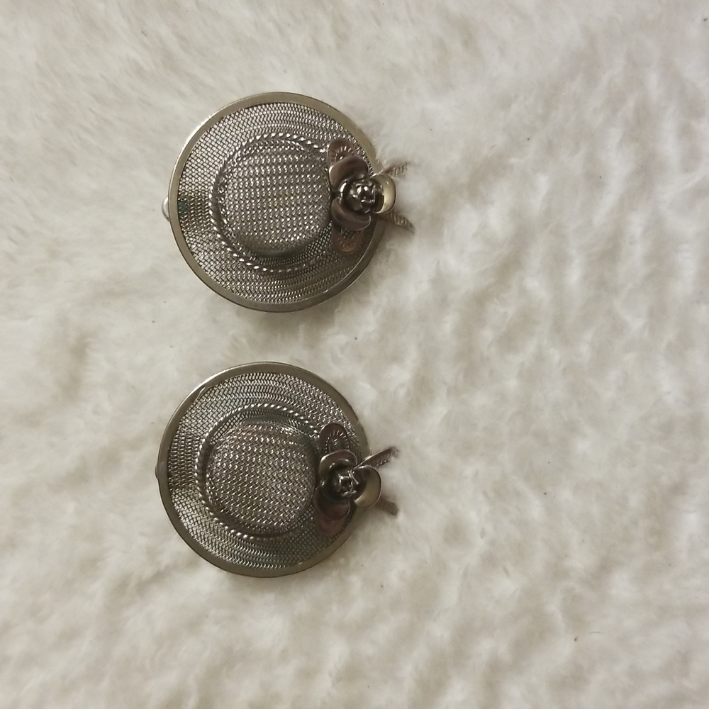 Vintage Metal Mesh Hat Earrings